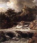 Jacobs Adriadne Paintings - Waterfall with Castle Built on the Rock by Jacob van Ruisdael